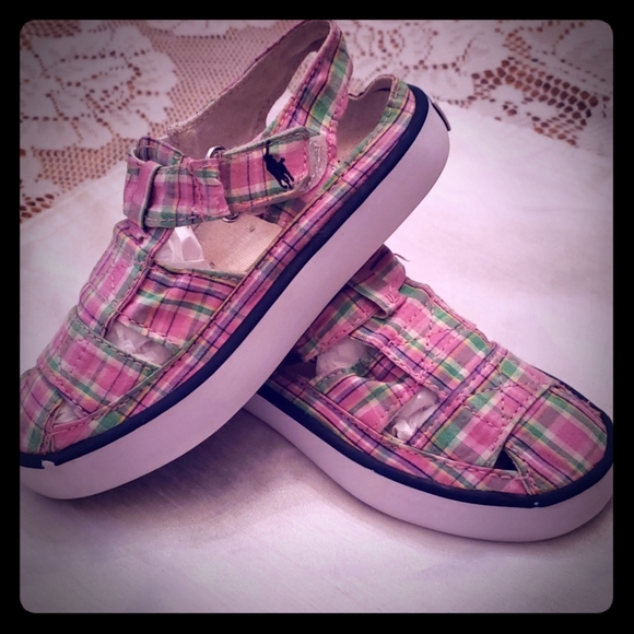 Polo Ralph Lauren Other - Ralph Lauren Polo girls Pink Plaid sandals size 8